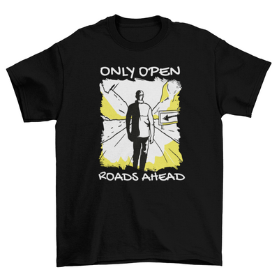 Man in open road motivational t-shirt