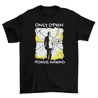 Man in open road motivational t-shirt