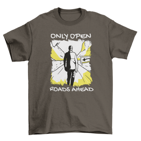 Man in open road motivational t-shirt