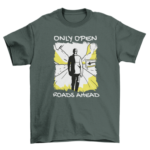Man in open road motivational t-shirt